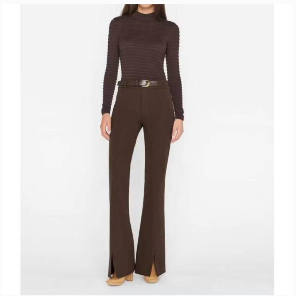 NWOT Frame Le High Flare Split Hem Trouser Pants Brown Size 2 Work Office Career